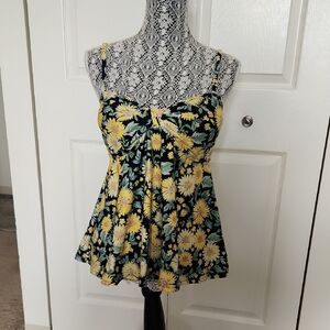 Old Navy Yellow and Black Sunflower Tankini Swim Top